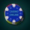 Casino poker chips on dark blue background. Online casino, blackjack poster