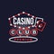 Casino premium club retro neon sign, vintage bright glowing signboard, light banner vector Illustration