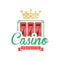 Casino premium logo, colorful gambling vintage emblem with lucky number 777 and crown vector Illustration