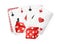 Casino red rolling dices and playing cards