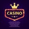 Casino retro light sign with gold crown for game, poster, flyer, billboard, web sites, gambling club. Banner billboard