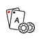 Casino Roulette in Vegas Outline Pictogram. Play Card Gamble Game Flat Symbol. Play Poker Card Chip Black Line Icon