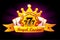 Casino Royale banner with ribbon and crown, icon and text. Symbols poker, 777, Playing Cards and game chip. Vector