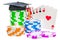 Casino school concept. Casino token with graduation cap and card