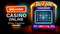 Casino slots machine winner, jackpot fortune of luck, 777 win banner. Vector