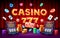 Casino slots machine winner, jackpot fortune, win banner. Vector illustration