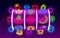 Casino slots neon icons, slot sign machine, night Vegas.