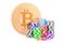 Casino tokens with bitcoin, 3D rendering