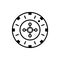 Casino Wheel Outline Flat Pictogram. Casino Roulette Spin Black Line Icon. Addiction Gambling Play Lottery Betting Sign