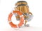 Cask character holding life buoy