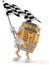 Cask character waving race flag