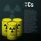 A cask of toxic radioactive waste. Container yellow with danger symbol. Pollution cesium 137.