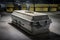 casket made of lead and concrete in a nuclear waste storage facility