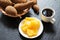 Cassava root or Tapioca served with coffee. Asian traditional breakfast