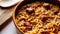 Casserole noodles with pork rib. Traditional Spanish tapa recipe cooked in the oven.