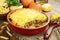 Casserole with pasta, minced meat and pumpkin