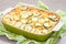 Casserole with zucchini, corn and potato in baking dish