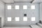 cassette stretched or suspended ceiling with square halogen spots lamps and drywall construction with fire alarm and ventilation