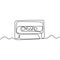 Cassette tape Continuous one line drawing. Vector audio vintage with ribbon