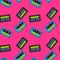 Cassette tapes floating seamless pattern