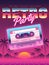 Cassettes poster. Retro disco party 80s, 90s banner, vintage audio cassette club flyer, festival invitation cover