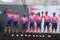 Cassino, Italy - 16 May 2019: The EF EDUCATION FIRST team on the podium of the sixth stage of the 102th Tour of Italy Cassino-San