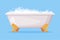 Cast Iron Bathtub on Claw Foot Pedestal Full of Water with Soap Bubbles Foam Isolated on Blue Background Vector