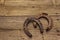 Cast iron metal horse horseshoes. Good luck symbol, St.Patrick`s Day concept