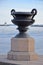 The cast-iron monument big bowl on the waterfront of Kronstadt