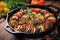 cast iron skillet with colorful ratatouille ingredients