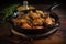 cast iron skillet with sizzling fried chicken