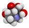 Castanospermine alkaloid molecule. Isolated from Castanospermum australe. 3D rendering. Atoms are represented as spheres with