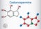 Castanospermine indolizidine alkaloid molecule. Sheet of paper in a cage. Structural chemical formula and molecule model