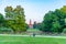 Castello Sforzesco viewed from Parco Sempione in Milano, Italy