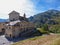 Castelmagno - Scenic view of mountain sanctuary known as Santuario di San Magno in Castelmagno, Valle Grana