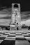 Castelvetro Modena clock tower checkerboard floor black and whit