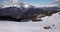 Castione della Presolana, Italy. Drone aerial view of the people on the ski slopes and lift at Monte Pora ski resort