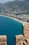 Castle of Alanya built on rocks and beach of Cleopatra