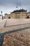 Castle Amalienborg with statue of Frederick V in Copenhagen, Denmark. The castle is the winter home of the Danish royal family