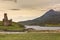 Castle Ardvreck at Loch Assynt with mountain, Scotland.