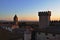 Castle of Bolgheri and Elba island in sunset