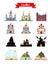 Castle buildings flat set vector illustration