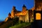 Castle at Carcassonne, France, illuminated at night