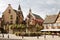 Castle, church and fountain named Saint Leon in Eguisheim village