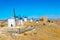 Castle at Consuegra surrounded with white windmills, Spain