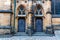 Castle facade with doors, ancient European town