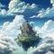 Castle floating in the sky. Neural network generated image