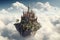 Castle floating in the sky. Neural network generated image