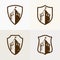 Castle fortress on shield, vector icon illustration