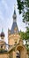 Castle garden gate with tower of Schwerin castle in the background. Mecklenburg-Vorpommern, Germany